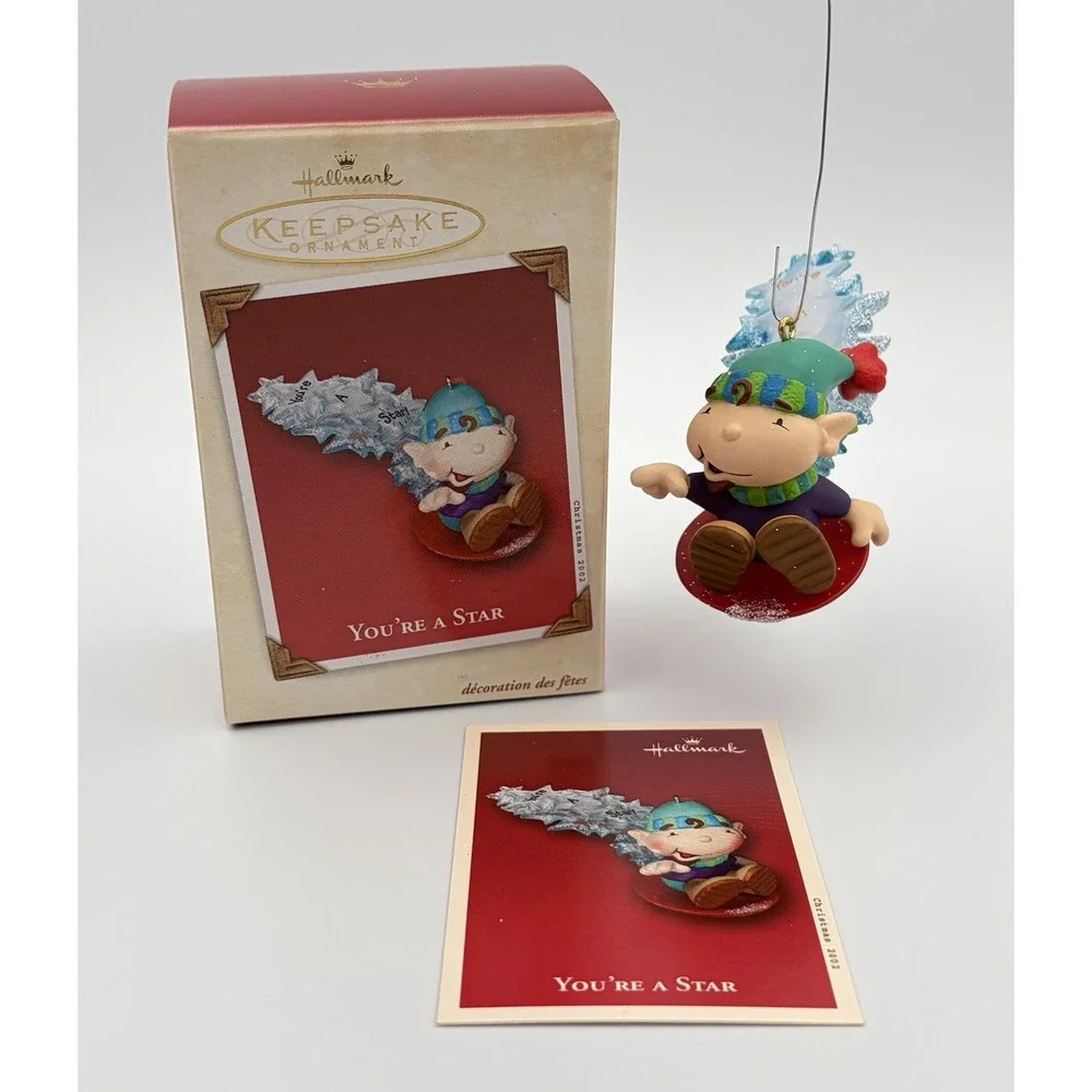 Hallmark Keepsake Ornament 2002 You're A Star Elf Sledding QX8966 Vintage